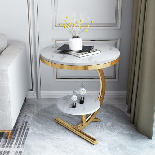 GDBTDL Runder Marmortisch 2 Ebenen, Beistelltisch Sofa Couchtisch mit Kunstmarmorplatte und Metallgestell Ecktisc,für Wohnzimmer Schlafzimmer oder Hotel Einrichtung GDBTDL Runder Marmortisch 2 Ebenen, Beistelltisch Sofa Couchtisch mit Kunstmarmorplatte und Metallgestell Ecktisc,für Wohnzimmer Schlafzimmer oder Hotel Einrichtung von GDBTDL