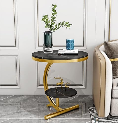 GDBTDL Runder Marmortisch 2 Ebenen, Beistelltisch Sofa Couchtisch mit Kunstmarmorplatte und Metallgestell Ecktisc,für Wohnzimmer Schlafzimmer oder Hotel Einrichtung GDBTDL Runder Marmortisch 2 Ebenen, Beistelltisch Sofa Couchtisch mit Kunstmarmorplatte und Metallgestell Ecktisc,für Wohnzimmer Schlafzimmer oder Hotel Einrichtung von GDBTDL