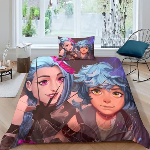 GDEKCIEAS Arcane 3D Gedruckter Jinx Character Bettbezug Set Bettwäschegarnitur Für Kinder Mädchen Jungen Und Kissenbezüge Reissverschluss Weich Microfaser Bettwäsche 2 Teilig Single（135x200cm） von GDEKCIEAS
