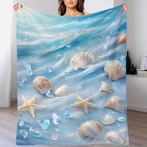 GDEKCIEAS Blauer Strand – Muscheln Kuscheldecke Flauschige Decke Personalisierte Geschenke Super Weich Couch Decken Wohndecke Geburtstag Weihnachten 60x80inch(150x200cm) von GDEKCIEAS