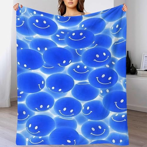 GDEKCIEAS Blaues, mysteriöses Emoji Decke 3D Muster Kuscheldecke Flannel Fleece Blanket Für Mädchen, Kinder Kuscheldecke Sofadecke Hochdekorativ Maschinenwaschbar 60x80inch(150x200cm) von GDEKCIEAS