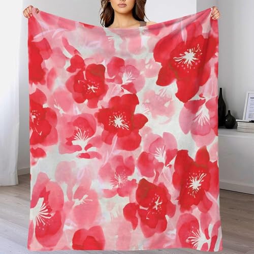 GDEKCIEAS Blumen – Rote Aquarellstruktur Kuscheldecken Weich Decke Flanelldecke Weich Wohndecke Mikrofaser Kuscheldecke Sofadecke Für Kinder Erwachsene Decken 3D-Digitaldruck 70x80inch(180x200cm) von GDEKCIEAS