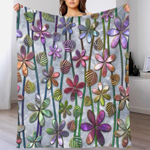 GDEKCIEAS Blumen aus Buntglas Kuscheldecke 3D Muster Decke Flauschig Sherpa Decke Kinderdecke Geburtstag Witzige Geschenke Maschinenwaschbar Hochdekorativ Wohnzimmer 40x50inch(100x130cm) von GDEKCIEAS