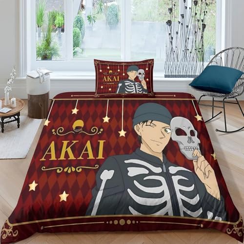 GDEKCIEAS Detektiv Conan Bettbezug Set Bettwäschegarnitur Für Kinder Mädchen Jungen 3D Gedruckter Anime Und Kissenbezüge Reissverschluss Bettwäsche Weich Microfaser 2 Teilig Single（135x200cm） von GDEKCIEAS