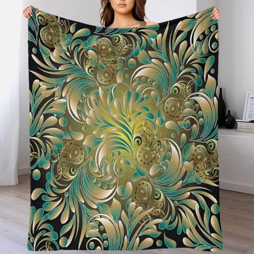 GDEKCIEAS Goldenes Paisley-Muster mit Blumen und Blättern Kuscheldecke Flauschig Decke Weich Flanelldecke Wohndecke Für Geburtstagsgeschenk Muttertagsgeschenk Geburtstag Geschenk 50x60inch(127x152cm) von GDEKCIEAS