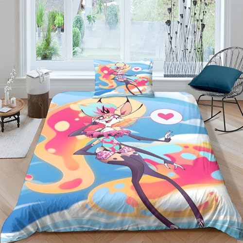 GDEKCIEAS Queen Bee Bettbezug Set Mädchen Junge Kinder 3D Gedruckter Helluva Boss Bettwäschegarnitur Weich Microfaser Reissverschluss Bettwäsche Und Kissenbezüge 3 Teilig Single（135x200cm） von GDEKCIEAS