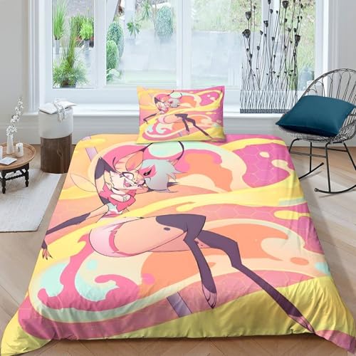 GDEKCIEAS Queen Bee Mädchen Junge Kinder Bettwäschegarnitur 3D Gedruckter Helluva Boss Bettbezug Set Und Kissenbezüge Reissverschluss Weich Microfaser Bettwäsche 3 Teilig Single（135x200cm） von GDEKCIEAS