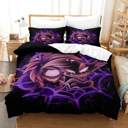 Hazbin Hotel Bettwäschegarnitur Für Kinder Mädchen Jungen Bettbezug Set 3D Gedruckter Vaggie Angel Dust Alastor Und Kissenbezüge Bettwäsche Reissverschluss Weich Microfaser 3 Teilig Single（140x200cm） von GDEKCIEAS