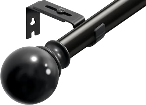 Gardinenstangen für Ösenvorhänge, einzelne Gardinenstange, schwarze Gardinenstange mit verstellbaren Halterungen und runden Endstücken für Wohnzimmer, Badezimmer, Schlafzimmer (68,6–129,5 cm, schwarz) von GDEVKHN