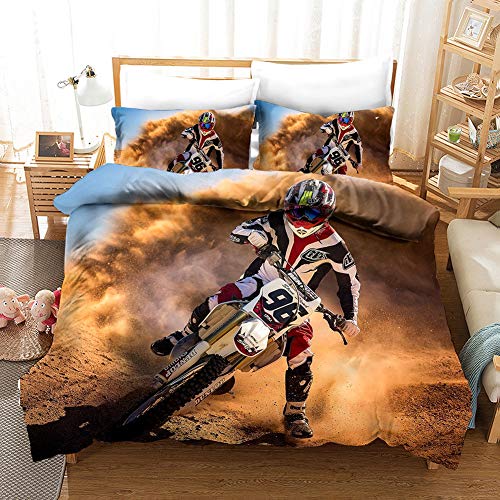 GDGM 3D Bettwäsche-Set 3 Teilig, Motocross Bettwäsche Set 100% Mikrofaser Mit Reißverschluss Sparset Bettbezug Mit Reißverschluss Und Kopfkissenbezüge (A,135x200cm-2pcs) von GDGM