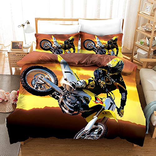 GDGM 3D Bettwäsche-Set 3 Teilig, Motocross Bettwäsche Set 100% Mikrofaser Mit Reißverschluss Sparset Bettbezug Mit Reißverschluss Und Kopfkissenbezüge (C,135x200cm-2pcs) von GDGM