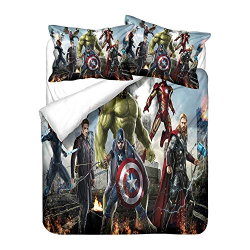 GDGM Bettwäsche Mit 1 Bettbezug Und 1/2 Kissenbezügen, Motiv Superhelden Marvel The Aveers Für Kinder Und Bettwäsche,Mikrofaser (A,135x200cm+80x80cm) von GDGM