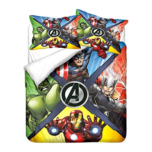 GDGM Bettwäsche Mit 1 Bettbezug Und 1/2 Kissenbezügen, Motiv Superhelden Marvel The Aveers Für Kinder Und Bettwäsche,Mikrofaser (E,155x220cm+80x80cm) von GDGM