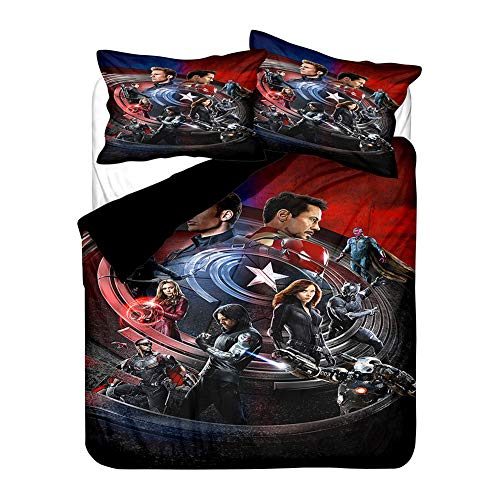 GDGM Bettwäsche Mit 1 Bettbezug Und 1/2 Kissenbezügen, Motiv Superhelden Marvel The Aveers Für Kinder Und Bettwäsche,Mikrofaser (F,155x220cm+80x80cm) von GDGM