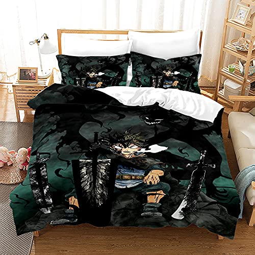 GDGM Black Clover Bettwaren-Sets Für Kinder,Bettbezug Und Kissenbezug,bettwäsche Jungen, Mikrofaser Bettbezug Mit Reißverschluss Set (A05,155x220cm+75x50cmx1) von GDGM