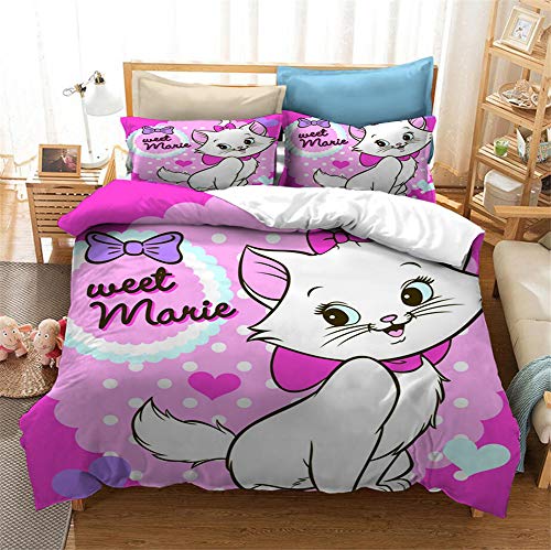 GDGM Marie Aristocats Bettwäsche-Set,bettwäsche Mädchen Bettbezug Und Kissenbezug,bettwäsche 135x200 Kinder 2teilig Baumwolle/Renforcé (B,135x200cm) von GDGM