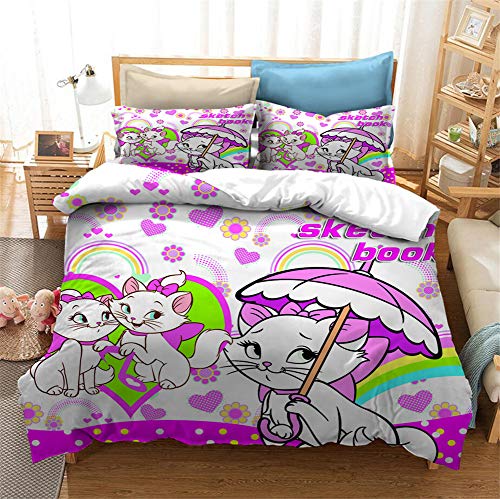 GDGM Marie Aristocats Bettwäsche-Set,bettwäsche Mädchen Bettbezug Und Kissenbezug,bettwäsche 135x200 Kinder 2teilig Baumwolle/Renforcé (E,135x200cm) von GDGM