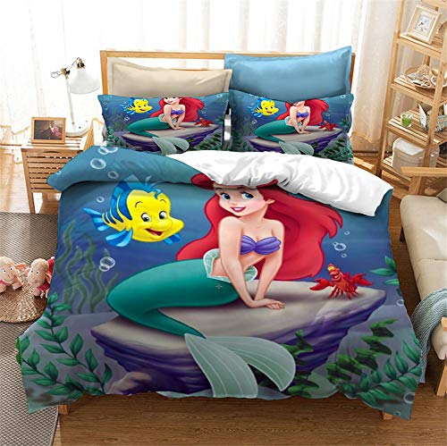 GDGM Meerjungfrau Mädchen Bettwäsche-Set,3D Bettwäsche Mikrofaser,Arielle Kinder Bettbezug-Set,2 Stück Mit Bettbezug+Kissenbezug (C,135x200cm) von GDGM