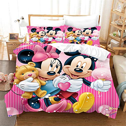 GDGM MiMus Bettwaren-Sets Für Kinder,bettwäsche Mädchen Rosa,Minnie Bettbezug+Kissenbezüge Baumwolle/Renforcé (F,220x240cm) von GDGM