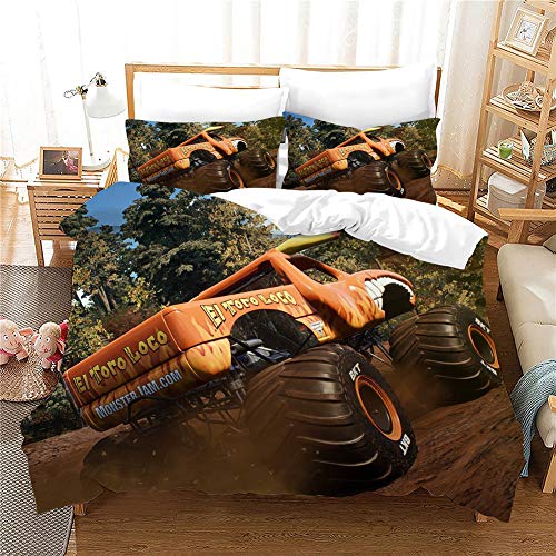 GDGM Mohster Trugks Bettwaren-Sets Für Kinder,3D Bettwäsche,Bettbezug and Kissenbezüge,Monster Truck In Big Hobby Sports Automobile Style (B,135x200cm-2pcs) von GDGM