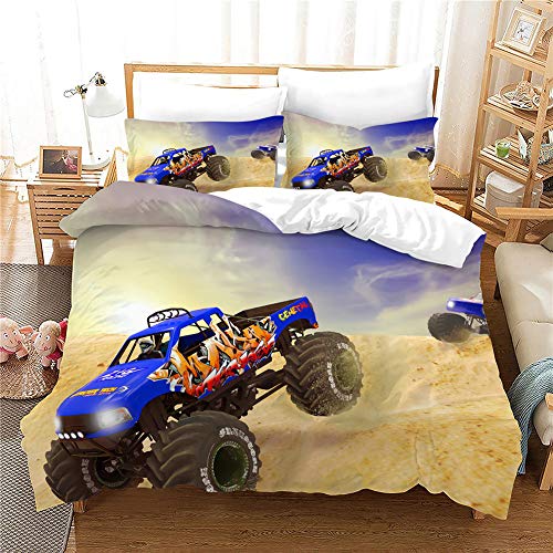 GDGM Mohster Trugks Bettwaren-Sets Für Kinder,3D Bettwäsche,Bettbezug and Kissenbezüge,Monster Truck In Big Hobby Sports Automobile Style (D,135x200cm-2pcs) von GDGM