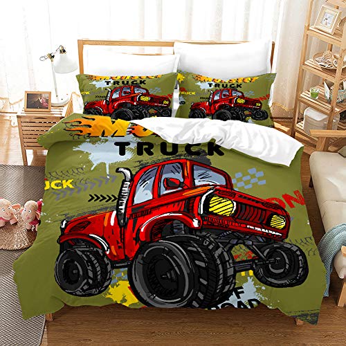 GDGM Monster Truck 3D Bettwäsche-Set,kinderbettwäsche Jungen,Großer Rennwagen Off Road Bettbezug,Bettbezug Und Kissenbezug Baumwolle/Renforcé (C05,135x200cm-2pcs) von GDGM