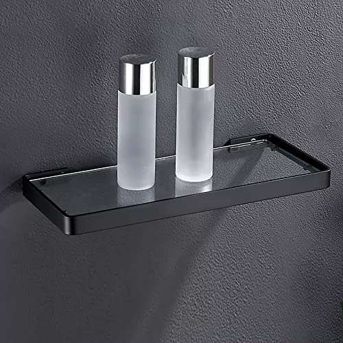 GDHKDDFL Badezimmer-Aufbewahrungsregal Multifunktionales Duschregal aus Glas und Aufbewahrungsregal for Kosmetika – Schwebende Gewürzregale for die Küche – Schwarz(Brushed,25Cm) von GDHKDDFL