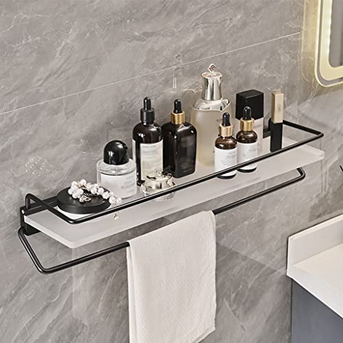 GDHKDDFL Badezimmer-Aufbewahrungsregal Schwebender Duschkorb mit Handtuchablage, platzsparende Aluminiumregale for Shampoo und Gel(Shelf 50cm with Rod) von GDHKDDFL