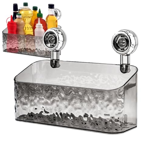 GDHKDDFL Badezimmer-Aufbewahrungsregal Selbstklebendes Eckregal ohne Bohren mit Haken, Abnehmbarer, wasserdichter Organizer for Seife, Shampoo(Transparent Gray 1 Pc) von GDHKDDFL