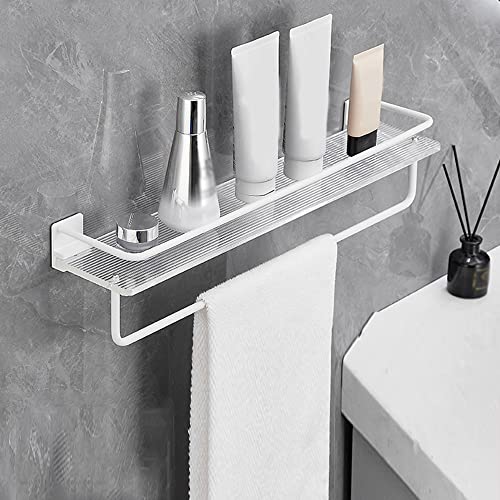 GDHKDDFL Badezimmer-Aufbewahrungsregal Space Aluminium Wandmontiertes Badezimmerregal, multifunktionales schwebendes Lagerregal for Handtücher und Kosmetika(50Cm with Rod) von GDHKDDFL
