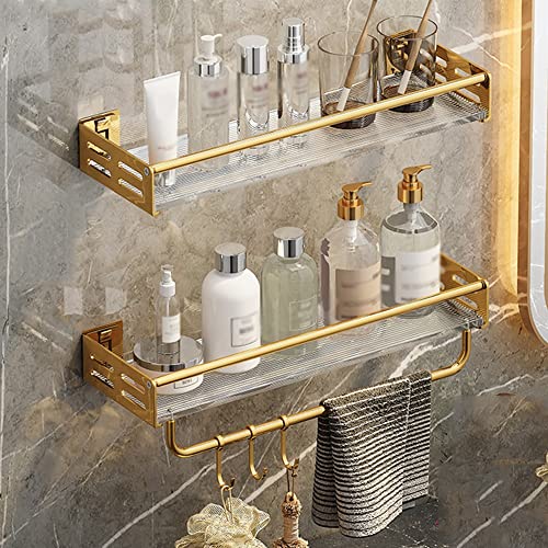 GDHKDDFL Badezimmer-Aufbewahrungsregal Wandmontierter Duschkorb aus Kupfer, stilvoller Handtuch-Aufbewahrungskorb for das Badezimmer(D,2 Layers with Rod 50Cm) von GDHKDDFL