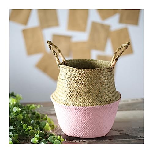 GDHKDDFL Dekorative Pflanzgefäße Bambus Aufbewahrungskorb Faltbar Dekorative Patchwork Gewebte PflanzenanordnungMinimalistisch(Pink) von GDHKDDFL