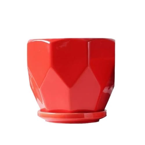 GDHKDDFL Dekorative Pflanzgefäße Keramik Keramik Große mit Tablett Einfache Haushalt Kreative Sukkulenten(Red,L) von GDHKDDFL