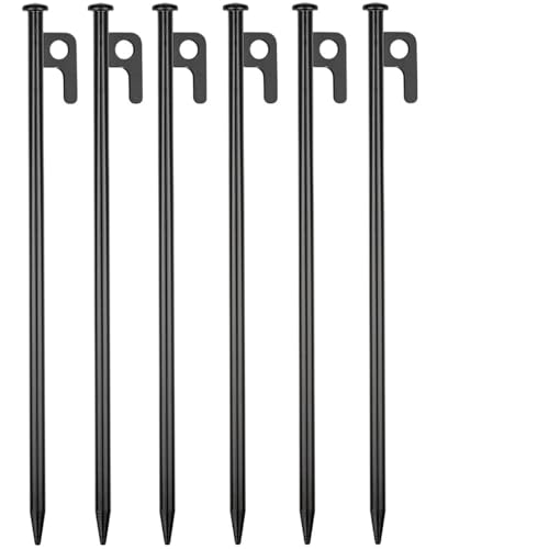 GDHKDDFL Zeltpflöcke mit Haken 40 cm Stahl-Zelthering, 30 cm metallischer Bodennagel, 20 cm Eisen-Zeltpflöcke, Outdoor-Camping-Vordach, Sonnenschutz, Überdach, Plane, Zubehör(20cm Black 6 Pieces) von GDHKDDFL