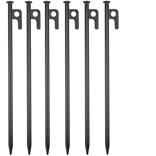 GDHKDDFL Zeltpflöcke mit Haken 40 cm Stahl-Zelthering, 30 cm metallischer Bodennagel, 20 cm Eisen-Zeltpflöcke, Outdoor-Camping-Vordach, Sonnenschutz, Überdach, Plane, Zubehör(40cm Black 6 Pieces) von GDHKDDFL