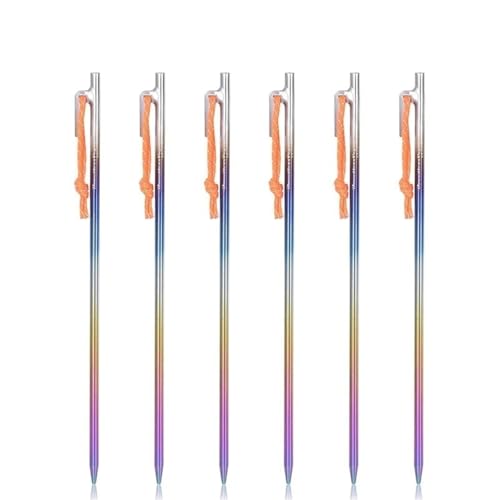 GDHKDDFL Zeltpflöcke mit Haken 6 STÜCKE Titanlegierung Zeltheringe Set Heavy Duty Camping Stakes 20-40cm Baldachin Bodennägel for harten Boden(35cm) von GDHKDDFL