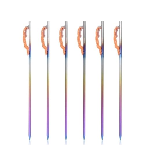 GDHKDDFL Zeltpflöcke mit Haken 6 STÜCKE Titanlegierung Zeltheringe Set Heavy Duty Camping Stakes 20-40cm Baldachin Bodennägel for harten Boden(40cm) von GDHKDDFL