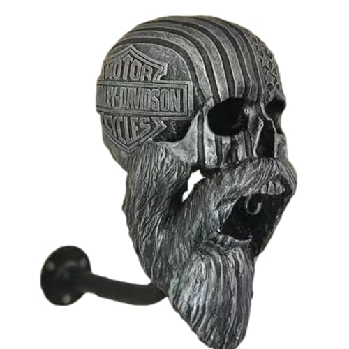 GDJGNUDK Motorrad Schädel Helmhalter, Totenkopf Helmhalter Wand, Helm Aufbewahrung Halter, Stark Belastbarer Helm Aufhänger für Mäntel, Mützen, Baseball(Silver) von GDJGNUDK