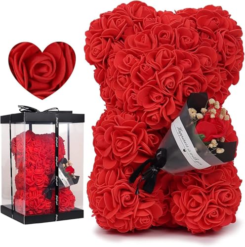 GDJIAYIYI Rosen-Teddybär, Rosenblumenbär, künstlicher Blumenbär, Bär, Geburtstagsgeschenk, für Frauen, Damen, Freundinnen, Mädchen, Mütter, Großmütter, Väter (rot) von GDJIAYIYI