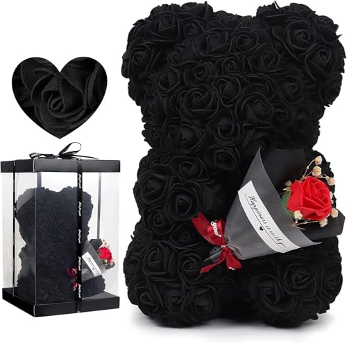 GDJIAYIYI Rosen-Teddybär, Rosenblumenbär, künstlicher Blumenbär, Bär, Geburtstagsgeschenk, für Frauen, Damen, Freundinnen, Mädchen, Mütter, Großmütter, Väter (schwarz) von GDJIAYIYI