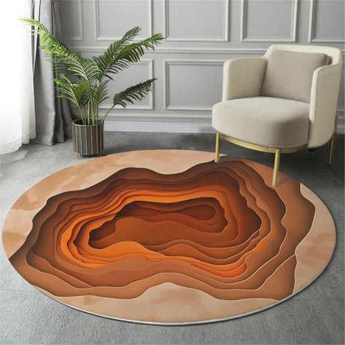 Abstraktes Papierschnitt-Design Teppich Rund 100Cm Wüstenhöhlen-Textur Rutschfest Teppiche Wohnzimmer Waschbar Rund Teppiche Kurzflor Weich Runder Teppich Erdiges Braun For Schlafzimmer Studie von GDJSMIN