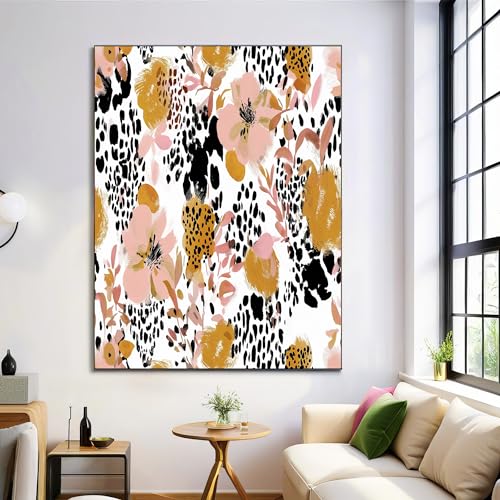 GDJSMIN 3D Wandbild - 40×50 cm Deko für Wohnzimmer in Senfgelb, Wanddeko,Leopardenrosa Blütenblätterelemente,Leinwandbild Flur Dekoration,Handgemalte Blumenstil von GDJSMIN