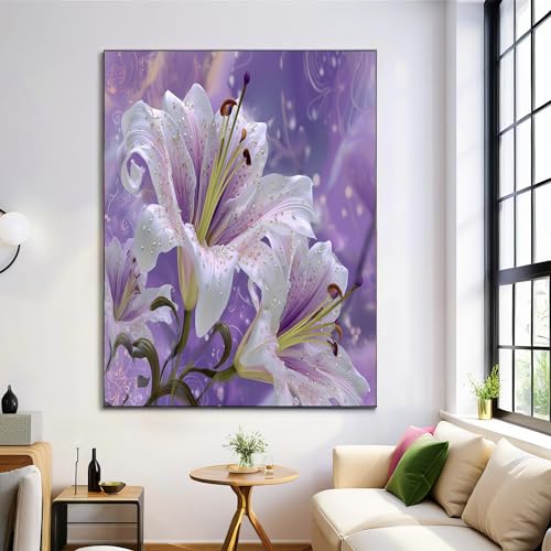 GDJSMIN Abstraktes BlumendesignWandkunstposter, Lila Küchenbilder Wanddekoration Lila Blumenlilien -Stillleben-Druck für Schlafzimmer Wohnzimmer 70×100 cm ungerahmt von GDJSMIN