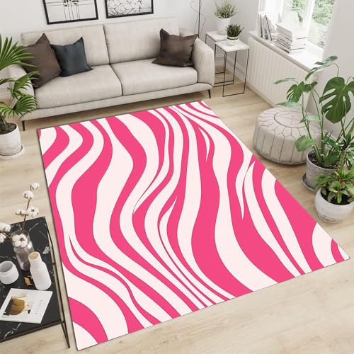 GDJSMIN Abstraktes Wellendesign Teppich - Rutschfester Waschbarer Ultraweicher Rosa Zebramuster Niedriger Flor Flächenteppich für Wohnzimmer, Schlafzimmer, Kinderzimmer - 240×300cm,Knalliges Pink GDJSMIN Abstraktes Wellendesign Teppich - Rutschfester Waschbarer Ultraweicher Rosa Zebramuster Niedriger Flor Flächenteppich für Wohnzimmer, Schlafzimmer, Kinderzimmer - 240×300cm,Knalliges Pink von GDJSMIN