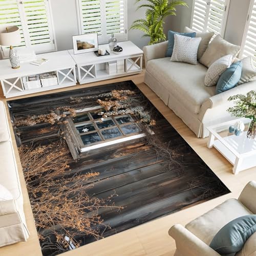 GDJSMIN Alte Gebäude Teppich - Braun Rutschfester Waschbarer Ultraweicher Holzwände Weinreben Niedriger Flor Flächenteppich Für Wohnzimmer Schlafzimmer Kinderzimmer - 240×300Cm von GDJSMIN