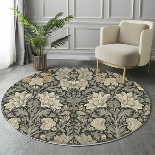GDJSMIN Art Deco Maschinenwaschbarer Runder Teppich–Weich Pflegeleicht Mit Blumen Print-Muster, Anti-Rutsch Teppich Für Wohnzimmer Und Küche,100Cm,Grau GDJSMIN Art Deco Maschinenwaschbarer Runder Teppich–Weich Pflegeleicht Mit Blumen Print-Muster, Anti-Rutsch Teppich Für Wohnzimmer Und Küche,100Cm,Grau von GDJSMIN