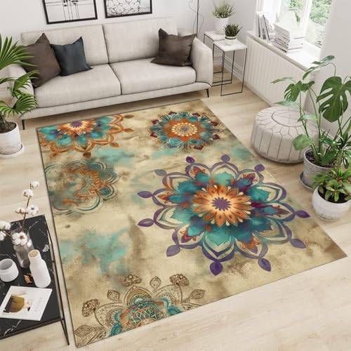GDJSMIN Böhmischer Stil Teppich - Rutschfester Waschbarer Ultraweicher Mandala-Muster Niedriger Flor Flächenteppich für Wohnzimmer, Schlafzimmer, Kinderzimmer - 240×300cm,Türkis GDJSMIN Böhmischer Stil Teppich - Rutschfester Waschbarer Ultraweicher Mandala-Muster Niedriger Flor Flächenteppich für Wohnzimmer, Schlafzimmer, Kinderzimmer - 240×300cm,Türkis von GDJSMIN