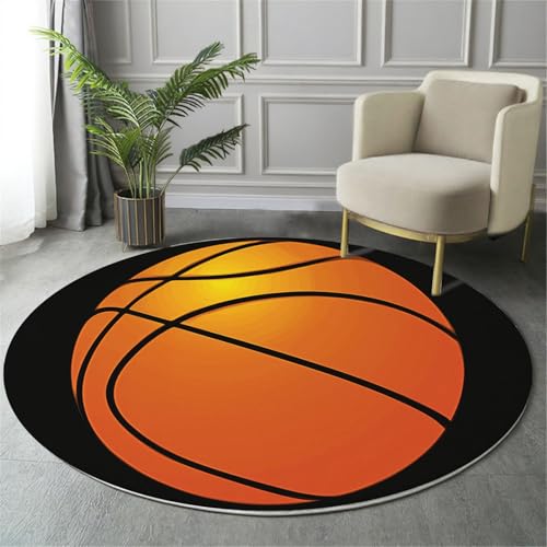 GDJSMIN Cartoon-Formen Teppich Rund 80Cm Basketball-Clipart rutschfest Teppiche Wohnzimmer Waschbar Rund Teppiche Kurzflor Weich Runder Teppich Karamell-Orange for Schlafzimmer Studie von GDJSMIN
