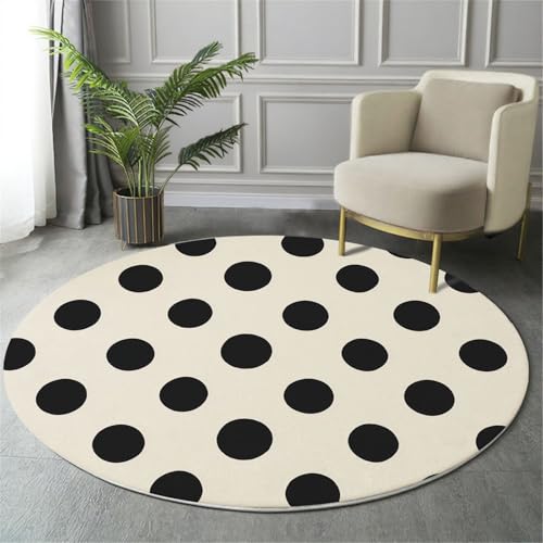 GDJSMIN Einfaches Design Maschinenwaschbarer Runder Teppich–Weich Pflegeleicht Mit Polka Dots Print-Muster, Anti-Rutsch Teppich Für Wohnzimmer Und Küche,120Cm,Creme von GDJSMIN
