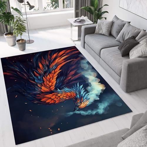 GDJSMIN Fantasy-Illustration Teppich - Rutschfester Waschbarer Ultraweicher Phönix Rauch Niedriger Flor Flächenteppich Für Wohnzimmer, Schlafzimmer, Kinderzimmer - 60×90Cm,Dunkelblau GDJSMIN Fantasy-Illustration Teppich - Rutschfester Waschbarer Ultraweicher Phönix Rauch Niedriger Flor Flächenteppich Für Wohnzimmer, Schlafzimmer, Kinderzimmer - 60×90Cm,Dunkelblau von GDJSMIN